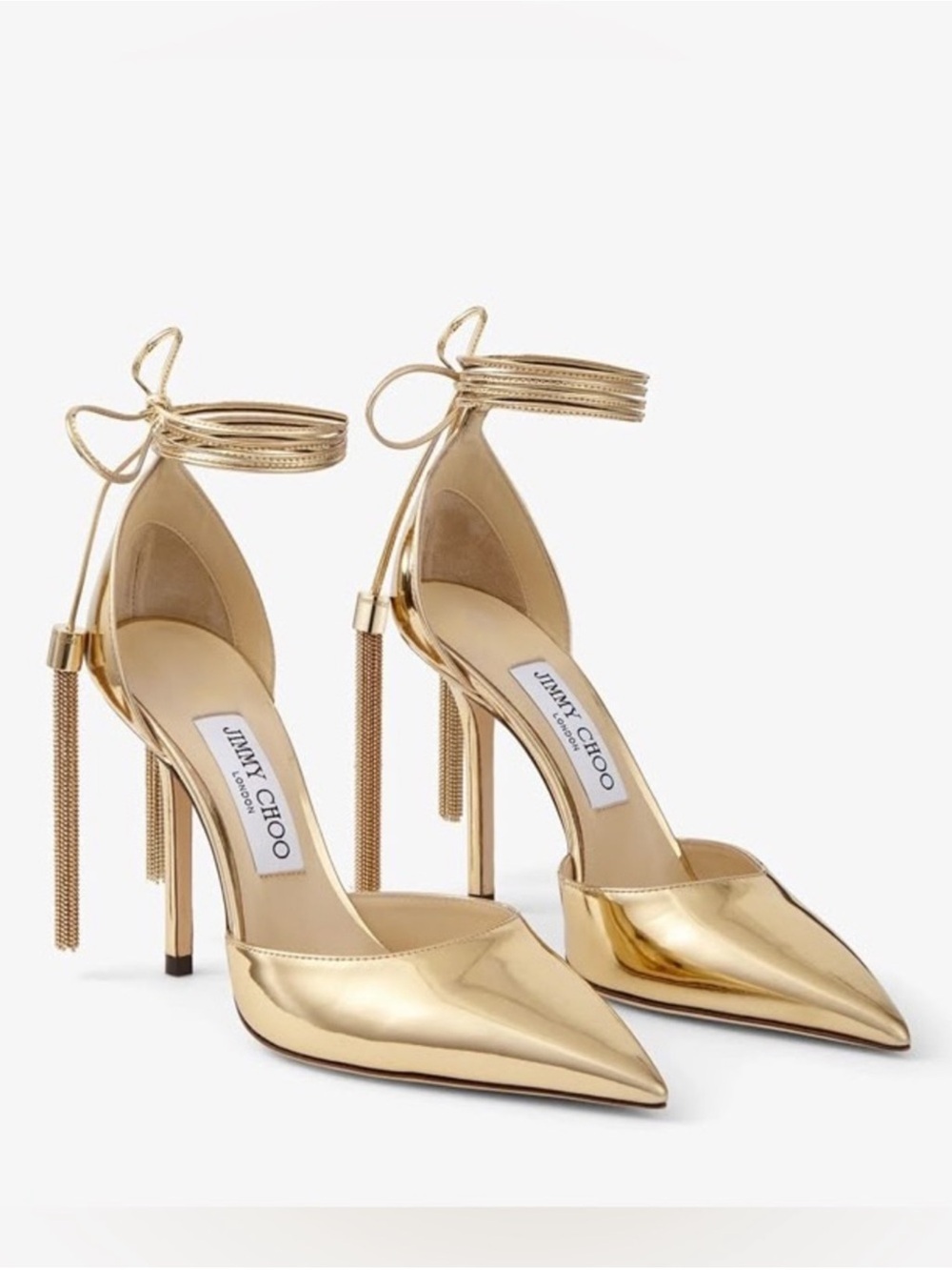 Jimmy Choo ErisGold Metallic Ankle-Tie Pointed Toe Pumps